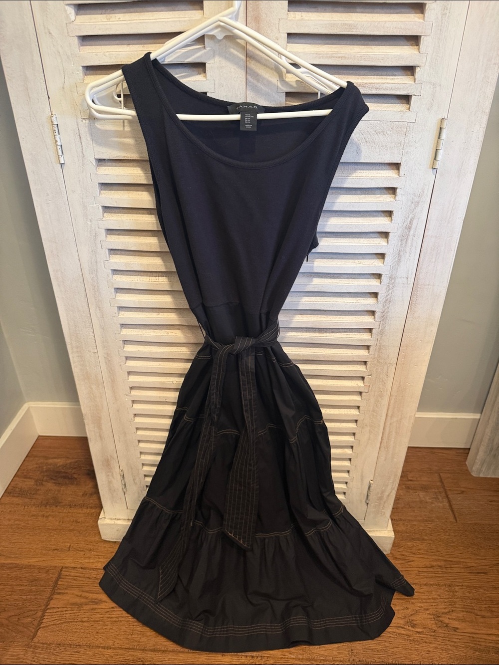 Tahari Black Sleeveless Maxi Dress with Waist Tie